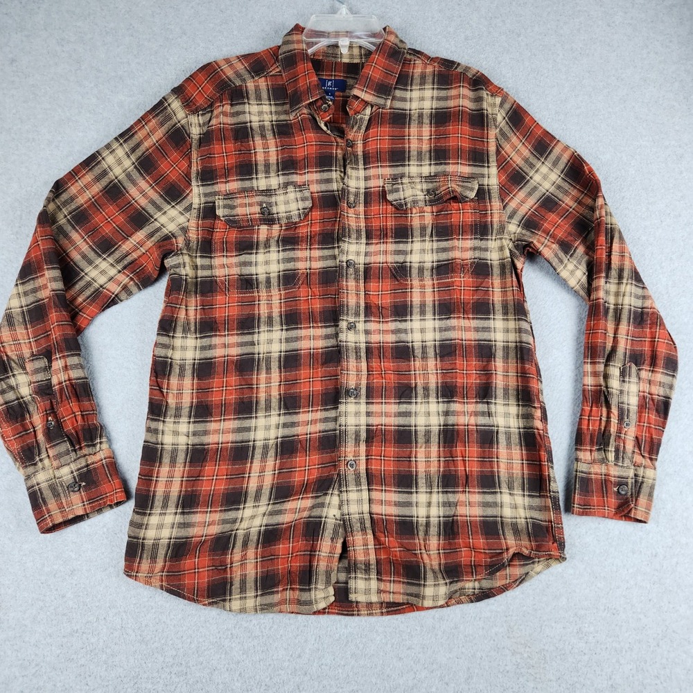 Georgeâ Flannel Shirt Mens S Multicolor Plaid Flap Pocket Long Sleeve Button Up